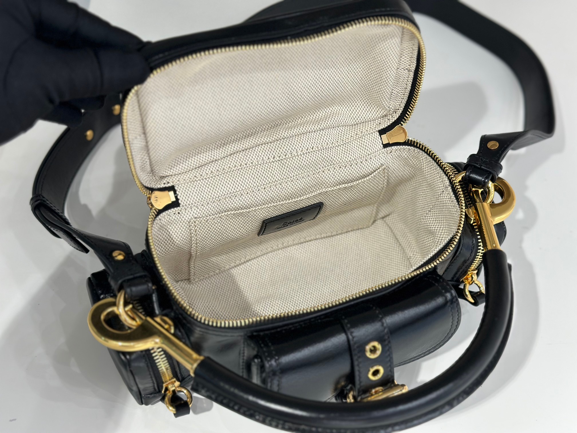 Chloe Small Camera Bag In Black Shiny Leather